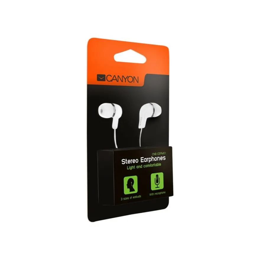 CANYON Kit main libre - Ecouteurs filaire avec micro - intra-auriculaire - blanc