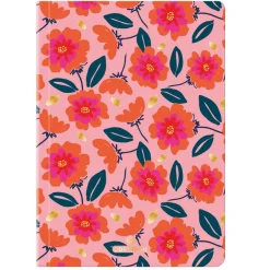 Carnet A6 ligné/petits carreaux Salto fleurs roses orange