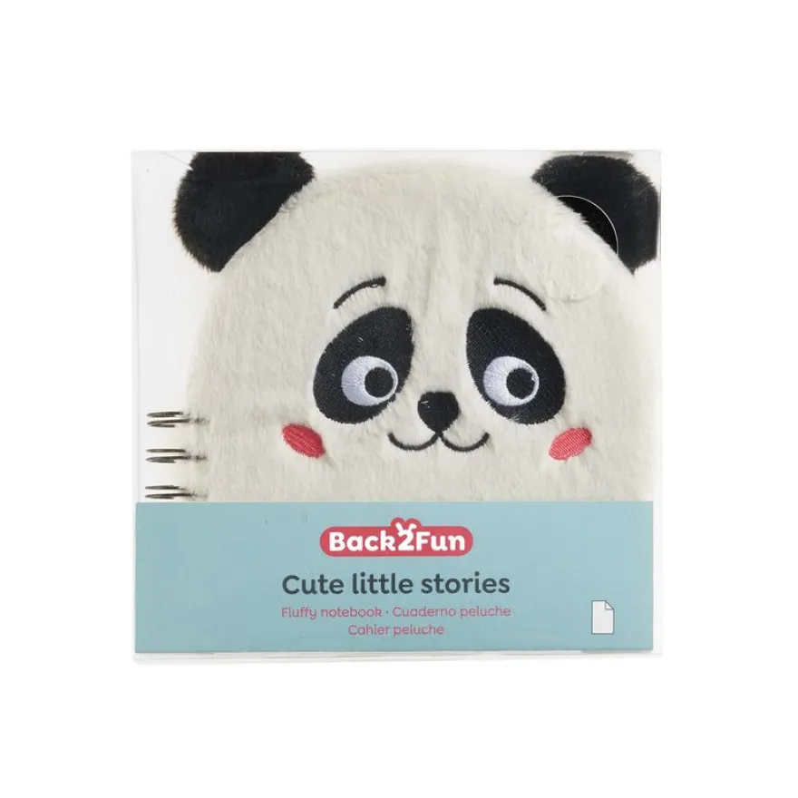 Carnet peluche panda Back2Fun avec visage brodé - format carré 160 pages lignées papier 80 g/m²