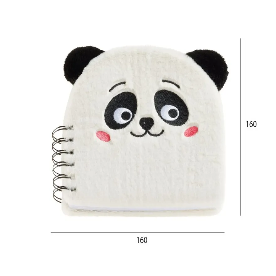 Carnet peluche panda Back2Fun avec visage brodé - format carré 160 pages lignées papier 80 g/m²