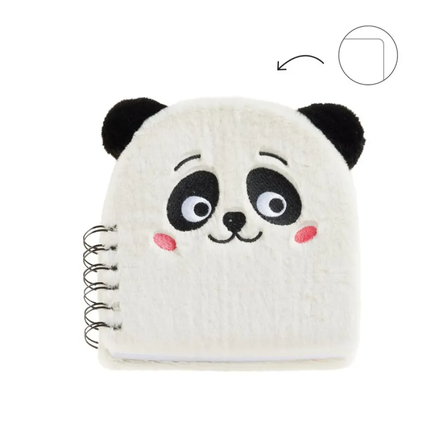 Carnet peluche panda Back2Fun avec visage brodé - format carré 160 pages lignées papier 80 g/m²