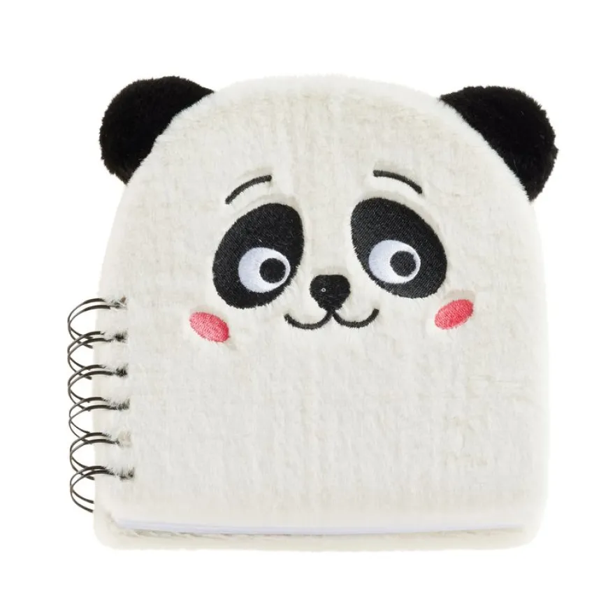 Carnet peluche panda Back2Fun avec visage brodé - format carré 160 pages lignées papier 80 g/m²