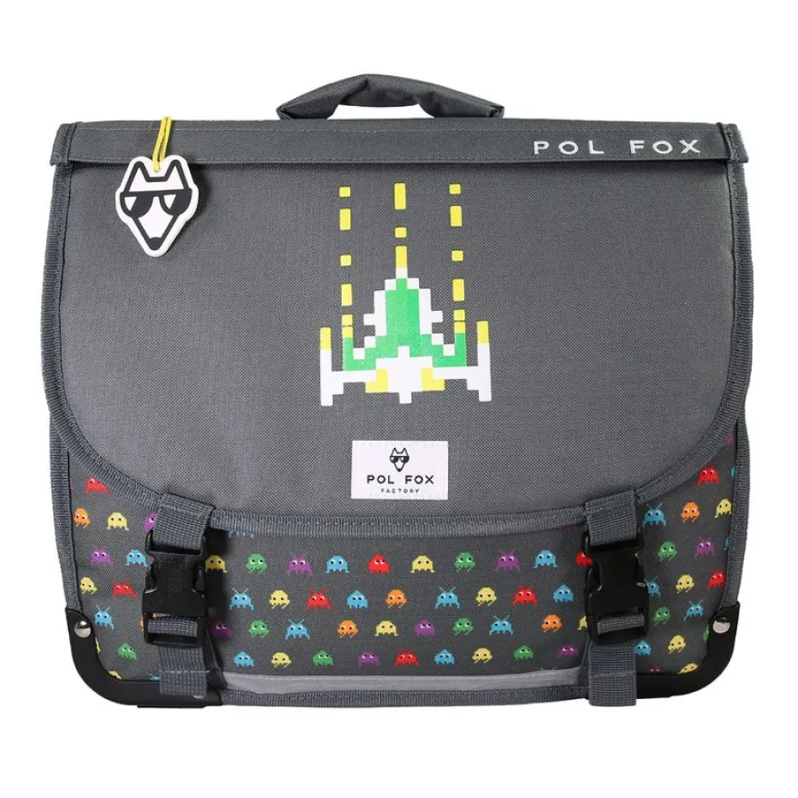 Cartable 41 cm Space Invader- 2 compartiments- gris- Pol Fox