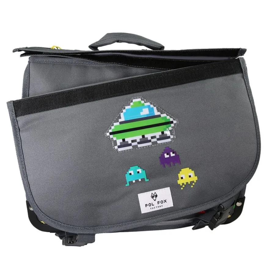 Cartable 41 cm Space Invader- 2 compartiments- gris- Pol Fox
