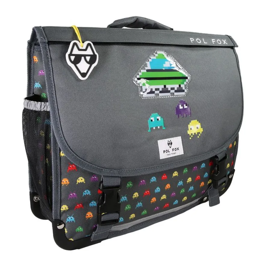 Cartable 41 cm Space Invader- 2 compartiments- gris- Pol Fox