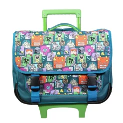 Cartable à roulettes Minecraft 38 cm - 2 compartiments - vert - Bagtrotter