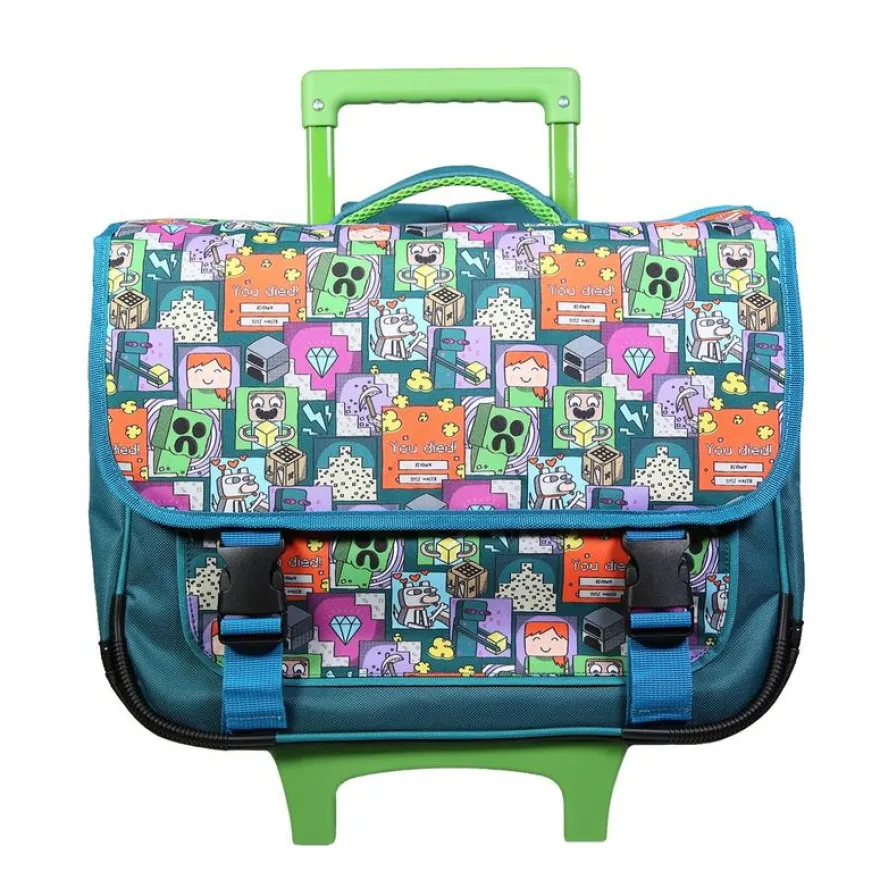 Cartable à roulettes Minecraft 38 cm - 2 compartiments - vert - Bagtrotter