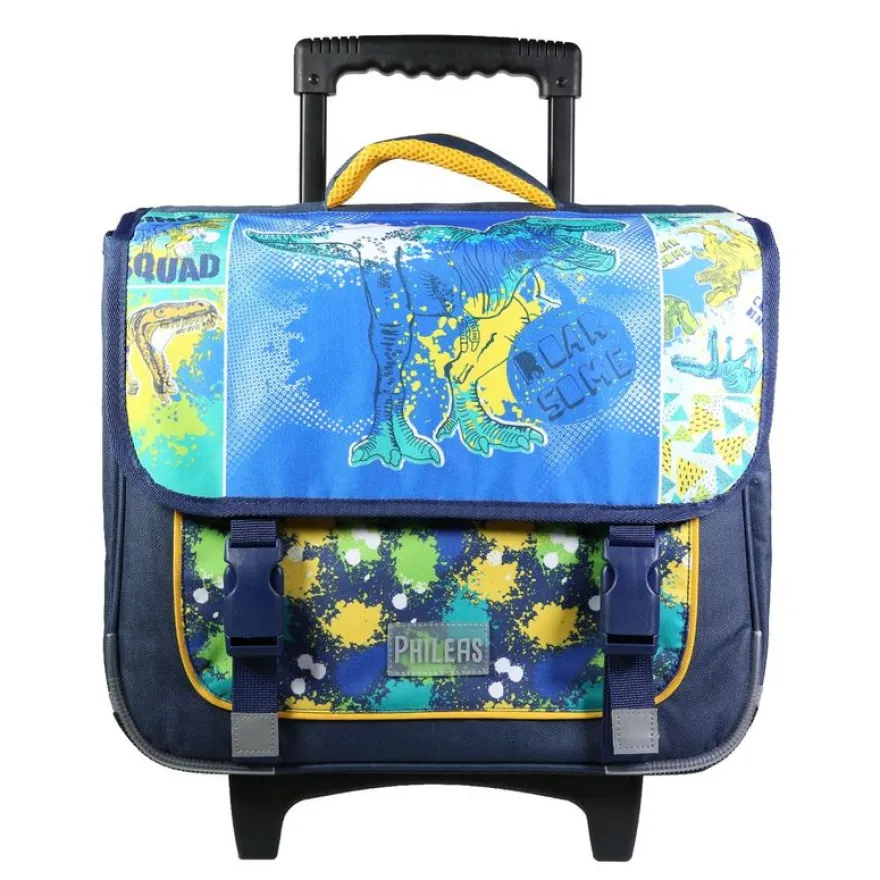 Cartable à roulettes Phileas Dinosaure 38 cm - 2 compartiments - bleu - Bagtrotter