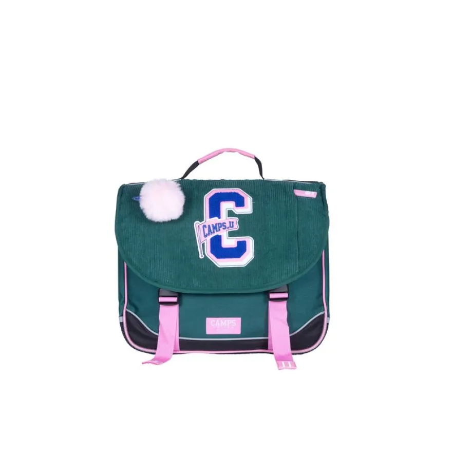 Cartable Camps Corduroy 38 cm - 2 compartiments - velours vert - Kid'Abord