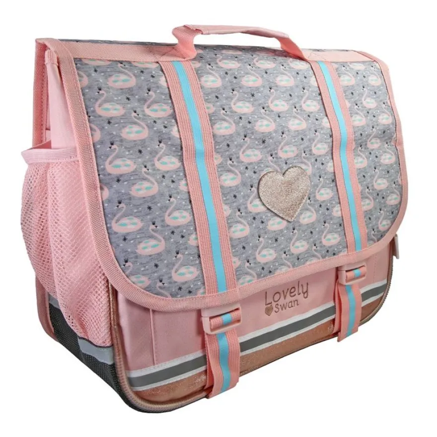 Cartable Kip Cygne - 38 cm - 2 compartiments - Rose - Kid'Abord