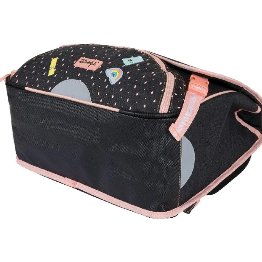 Cartable Mr Wonderful 38 cm - 2 compartiments - gris chiné et corail - Oberthur