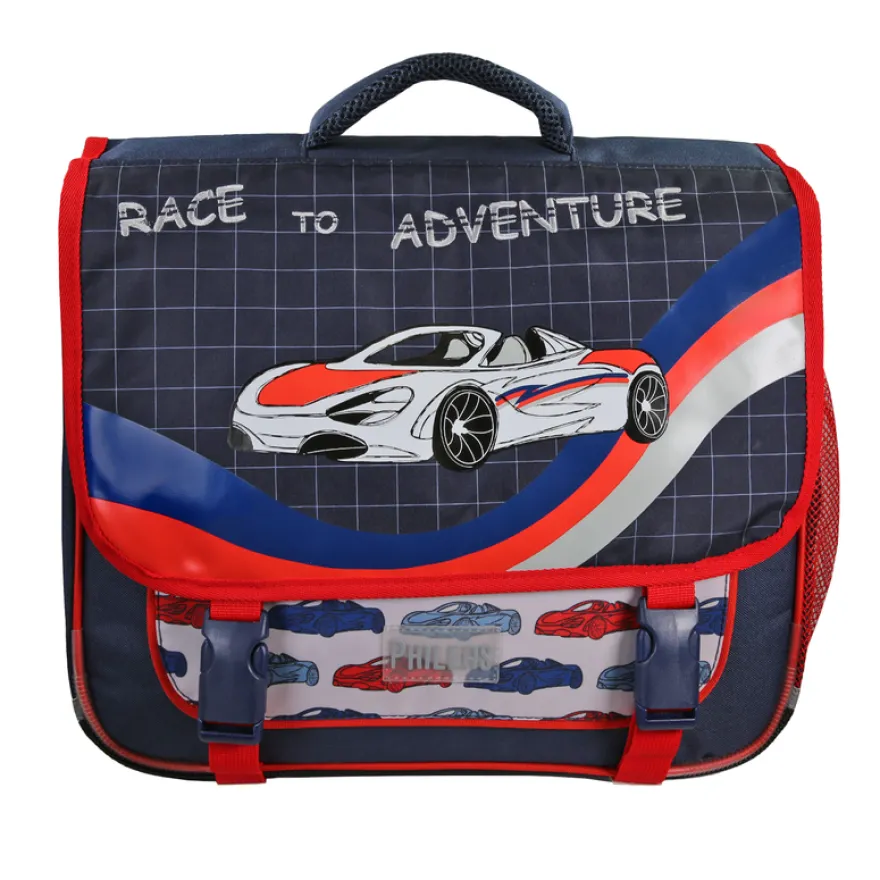 Cartable Phileas Voiture - 38 cm - 2 compartiments - Marine - Bagtrotter