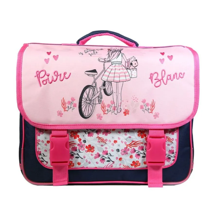 Cartable Poivre Blanc vélo 38 cm - 2 compartiments - rose - Bagtrotter