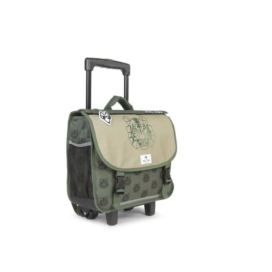 Cartable réversible à roulettes Tiger - 38 cm - 2 compartiments - vert - Pol Fox