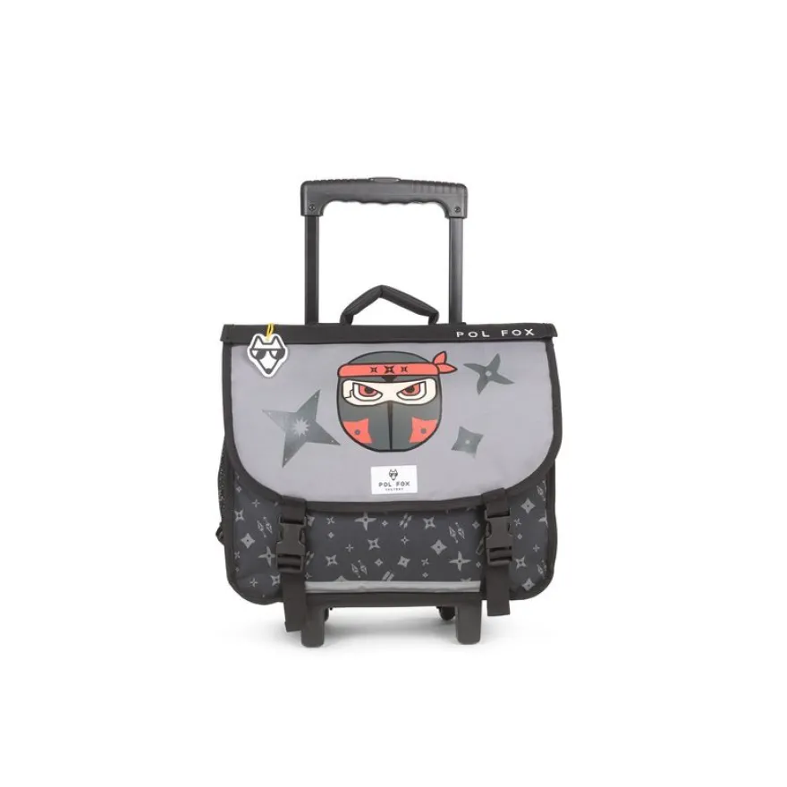 Cartable réversible à roulettes Ninja - 38 cm - 2 compartiments - gris - Pol Fox
