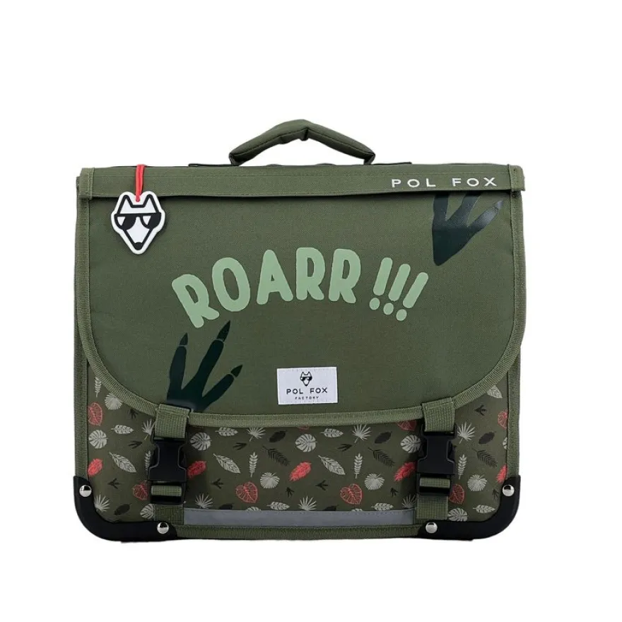 Cartable réversible Dino Kaki 35 cm - 1 compartiment - dinosaure - Pol Fox