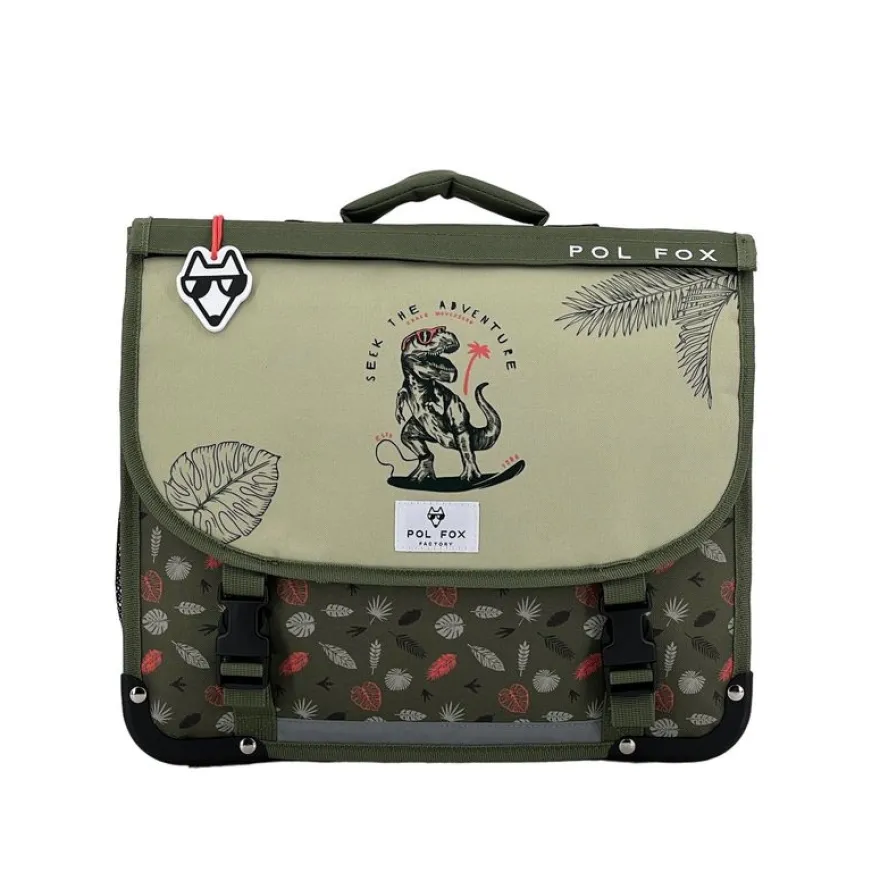 Cartable réversible Dino Kaki 35 cm - 1 compartiment - dinosaure - Pol Fox