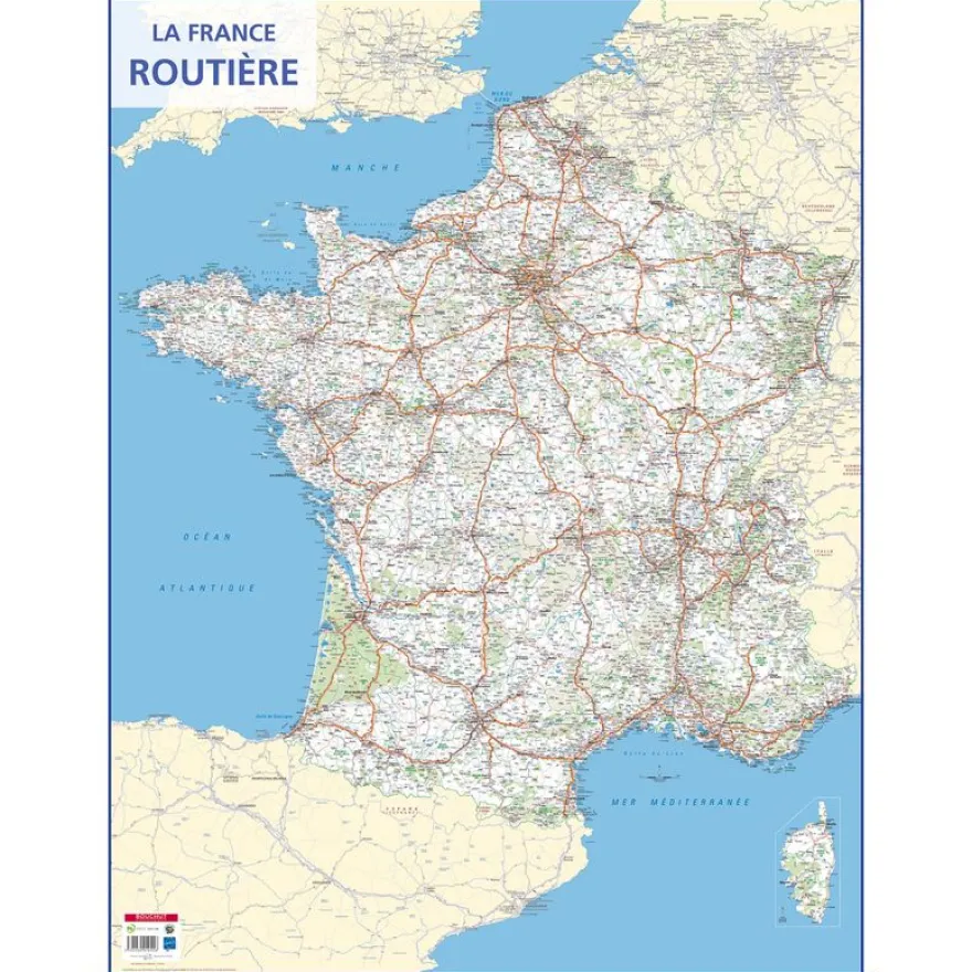 Carte muette France Routière - 66 x 84,5 cm - Bouchut