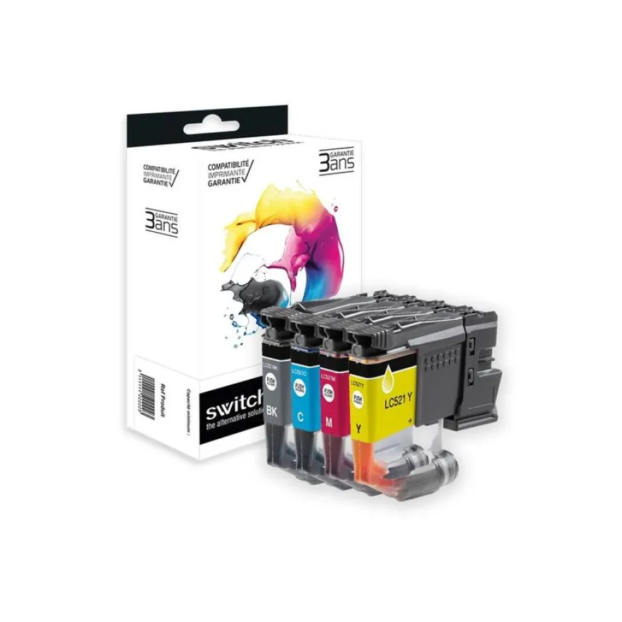 Cartouche compatible Brother LC521 - Pack de 4 - noir, cyan, magenta, jaune - Switch