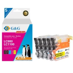 Cartouche compatible Brother LC1100 - Pack de 4 - noir, cyan, magenta, jaune - G&G