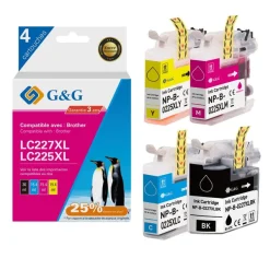 Cartouche compatible Brother LC225XL/LC227XL - Pack de 4 - noir, cyan, magenta, jaune - G&G