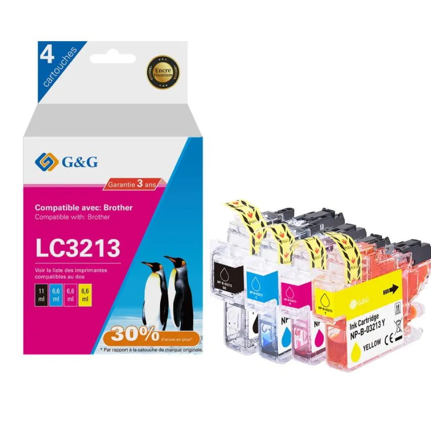 Cartouche compatible Brother LC3213 - Pack de 4 - noir, cyan, magenta, jaune - G&G
