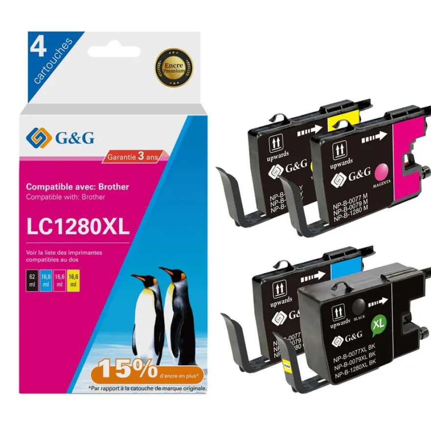 Cartouche compatible Brother LC1280XL - Pack de 4 - noir, cyan, magenta, jaune - G&G