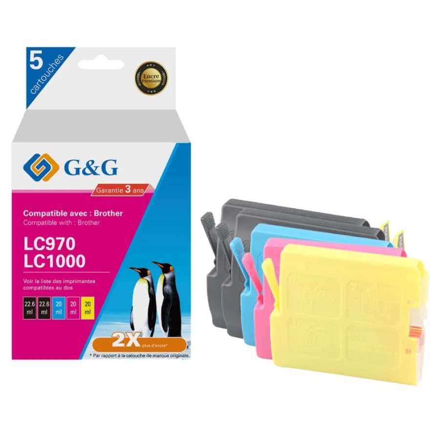 Cartouche compatible Brother LC970 - Pack de 4 - noir, cyan, magenta, jaune - G&G