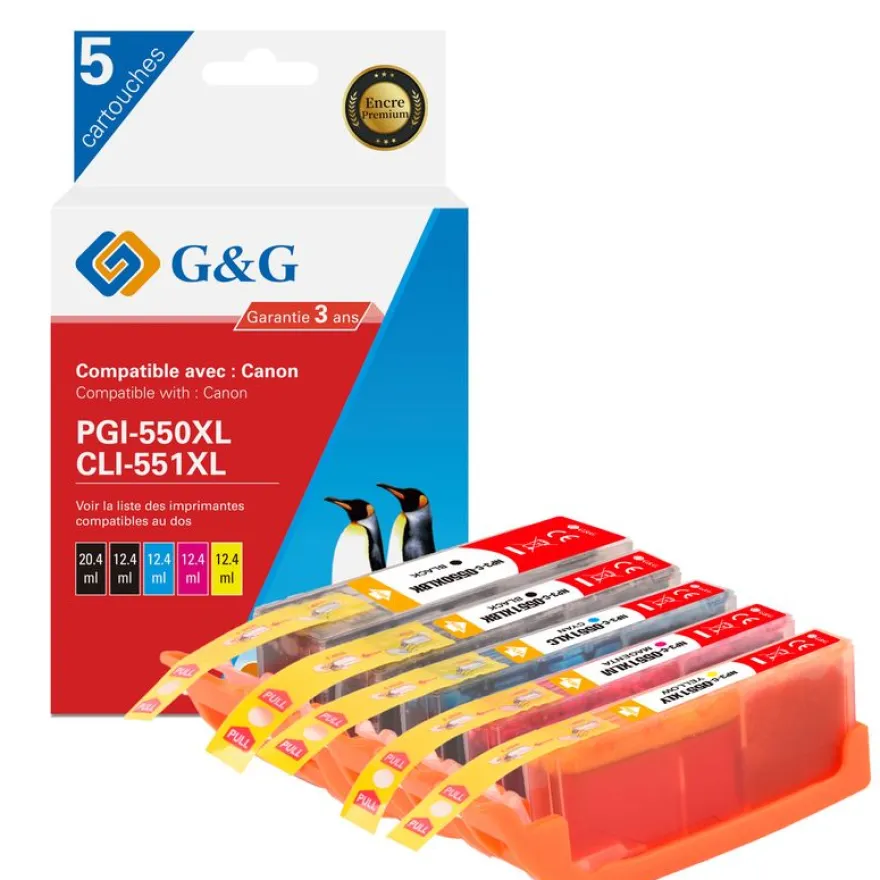Cartouche compatible Canon CLI-551XL/PGI-550XL - Pack de 4 - noir, cyan, magenta, jaune - G&G