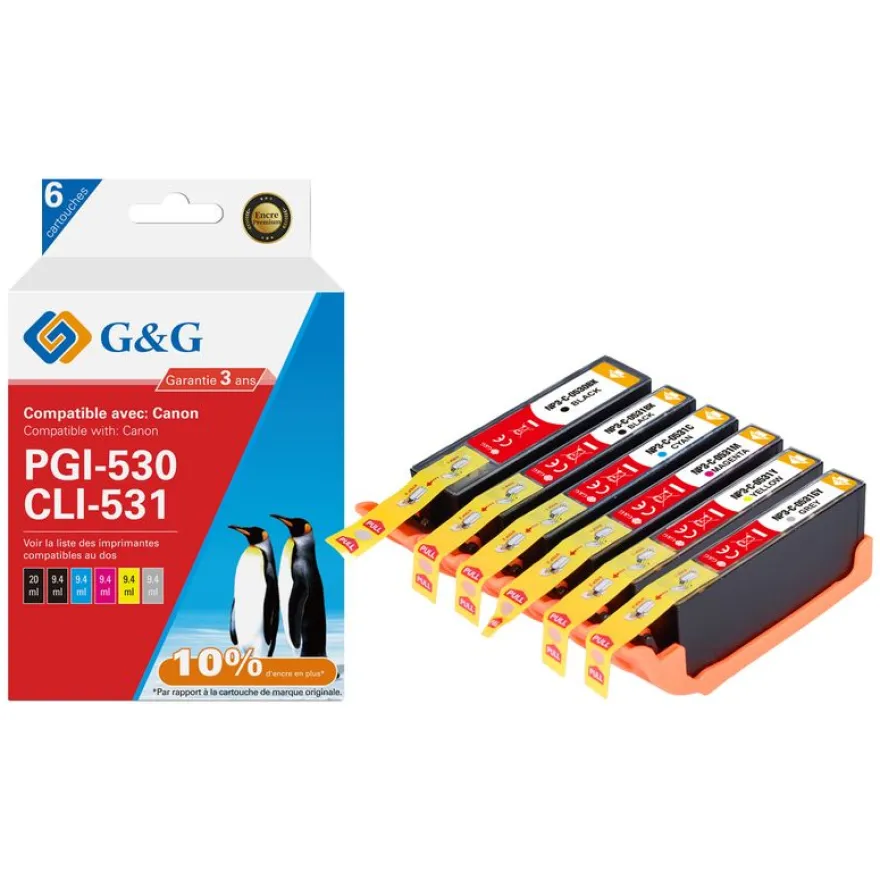 Cartouche compatible Canon PGI-530/CLI-531 - noir photo,noir, cyan, magenta, jaune - G&G