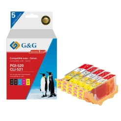 Cartouche compatible Canon PGI-520/CLI-521 - Pack de 4 - noir, cyan, magenta, jaune - G&G