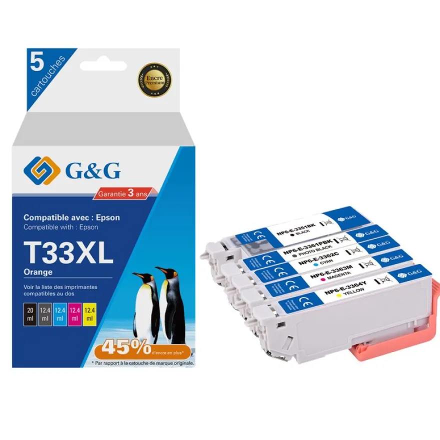 Cartouche compatible Epson 33XL Orange - Pack de 4 - noir, cyan, magenta, jaune - G&G