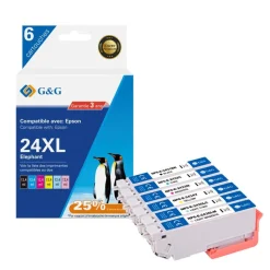 Cartouche compatible Epson 24XL Eléphant - Pack de 6 - noir, cyan, magenta, jaune, magenta clair, cyan clair - G&G