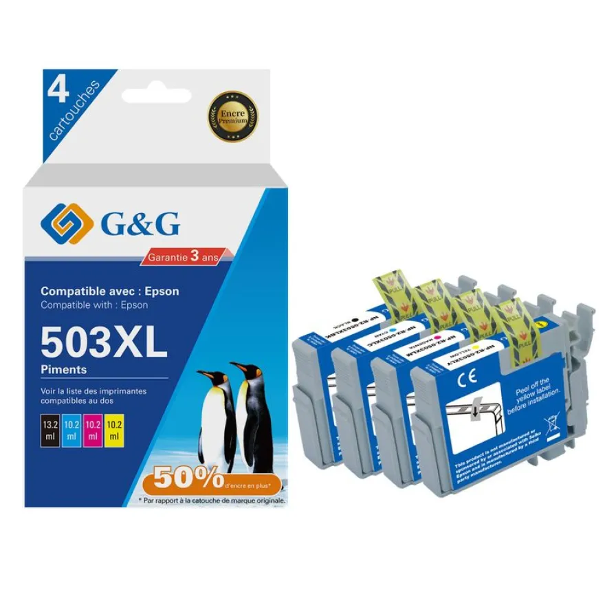 Cartouche compatible Epson 503XL Piments - Pack de 4 - noir, cyan, magenta, jaune - G&G