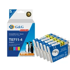 Cartouche compatible Epson T0715 Guépard - Pack de 4 - noir, cyan, magenta, jaune - G&G