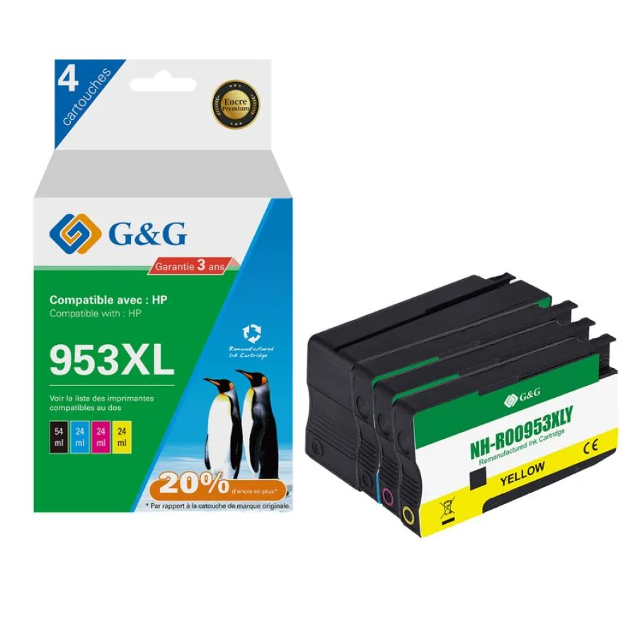 Cartouche compatible HP 953XL - Pack de 4 - noir, cyan, magenta, jaune - G&G