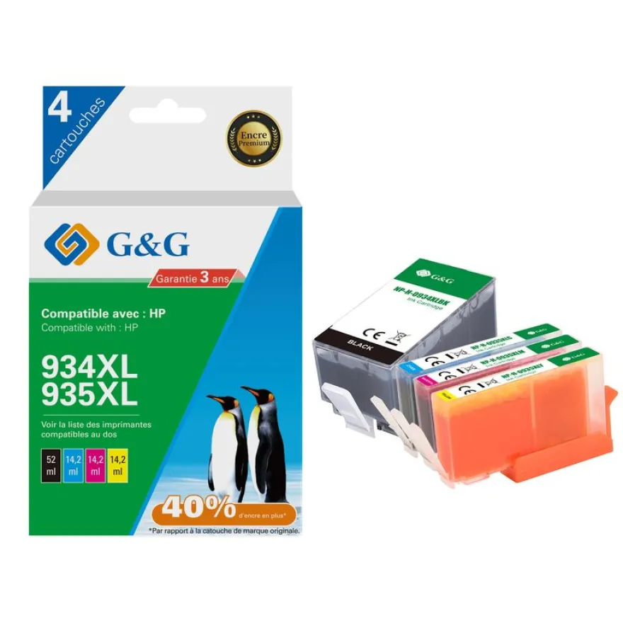 Cartouche compatible HP 934XL - Pack de 2 - noir, cyan, magenta, jaune - G&G