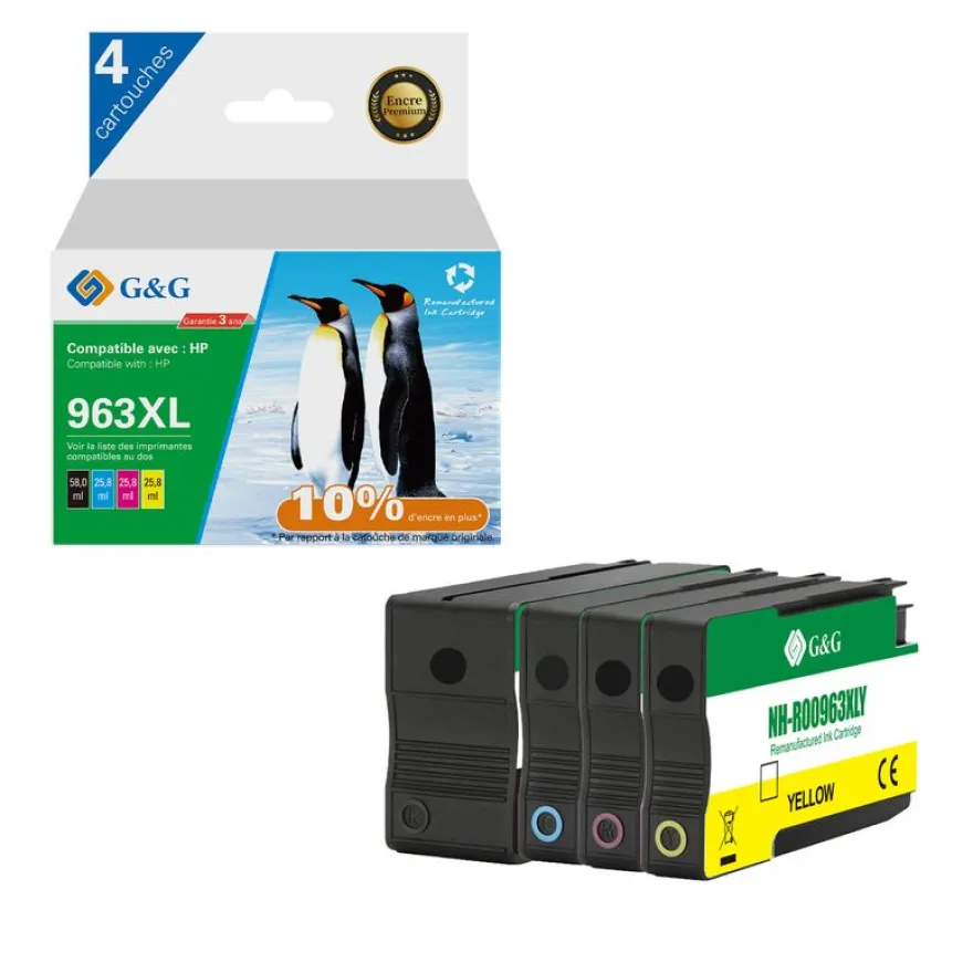 Cartouche compatible HP 963XL - Pack de 4 - noir, cyan, magenta, jaune - G&G