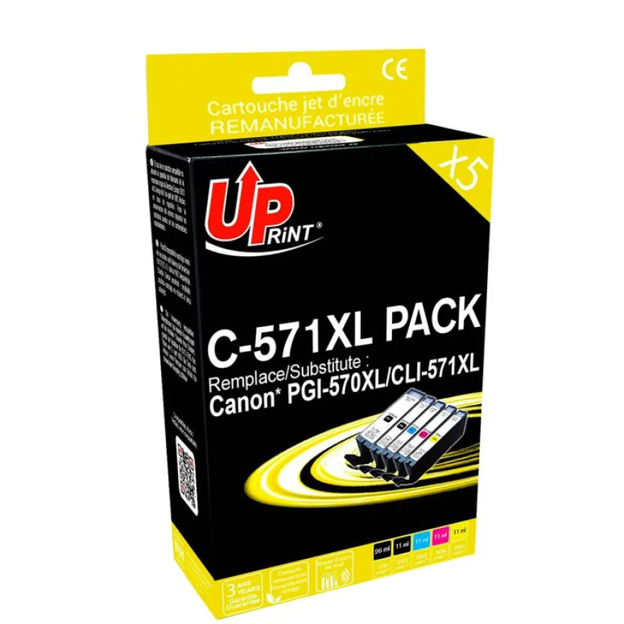 Cartouche remanufacturée Canon CLI-571XL/PGI-570XL - pack de 5 - noir x2, cyan, magenta, jaune - Uprint