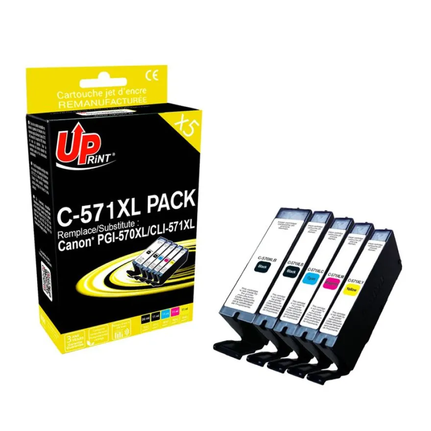 Cartouche remanufacturée Canon CLI-571XL/PGI-570XL - pack de 5 - noir x2, cyan, magenta, jaune - Uprint