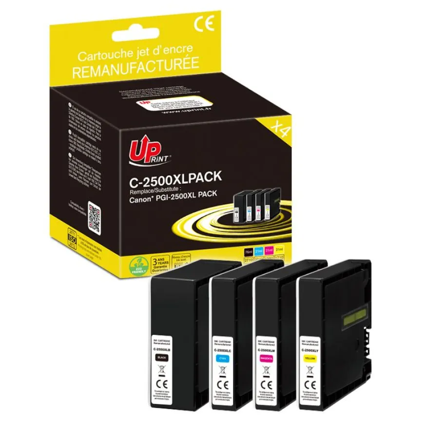 Cartouche remanufacturée Canon PGI-2500XL - Pack de 4 - noir, cyan, magenta, jaune - Uprint