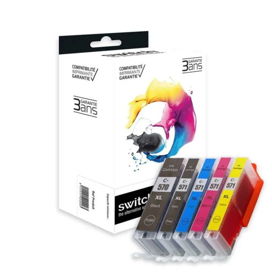 Cartouche remanufacturée Canon CLI-571XL/PGI-570XL - Pack de 5 - noir, noir photo, cyan, magenta, jaune - Switch