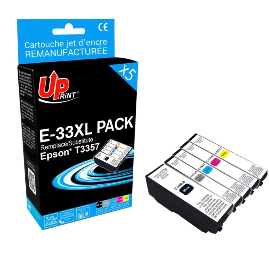 Cartouche remanufacturée Epson 33XL Orange - Pack de 5 - noir, noir photo, cyan, magenta, jaune - Uprint