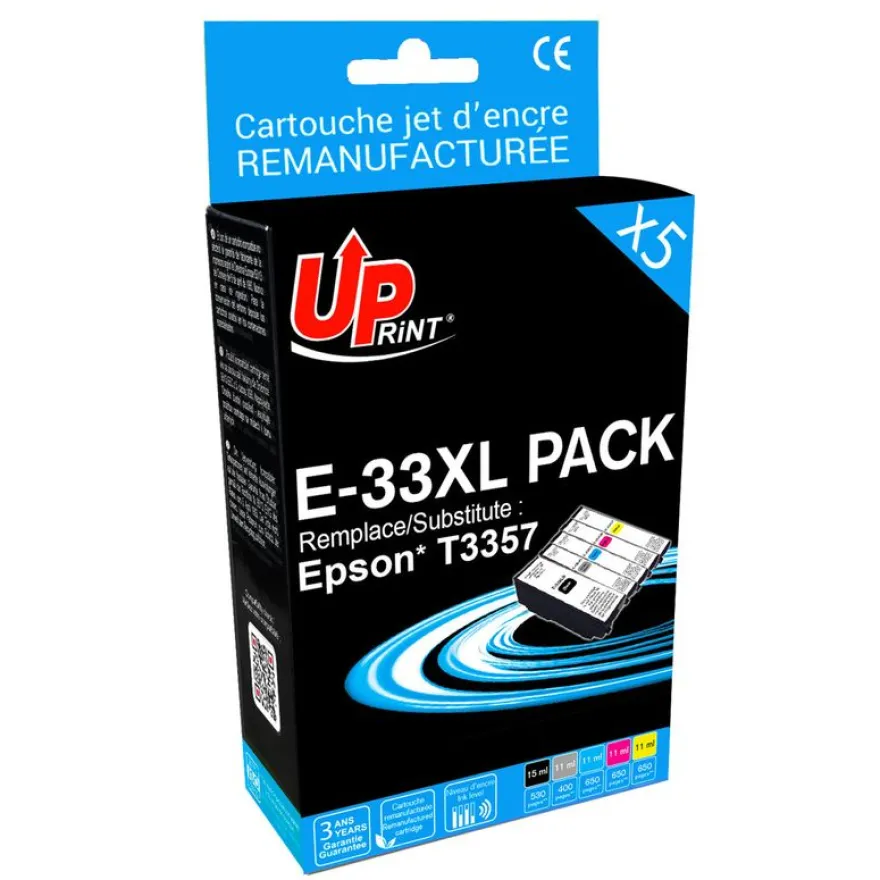 Cartouche remanufacturée Epson 33XL Orange - Pack de 5 - noir, noir photo, cyan, magenta, jaune - Uprint