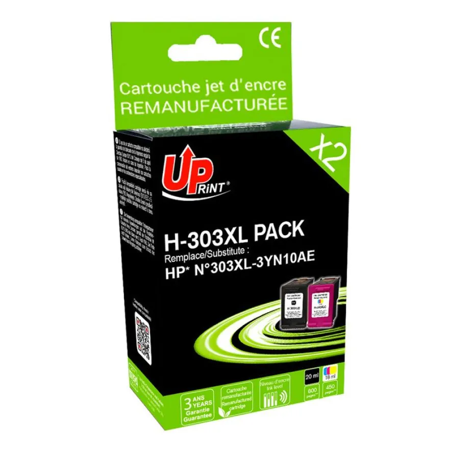Cartouche remanufacturée HP 303XL - pack de 2 - noir, cyan, magenta, jaune - Uprint