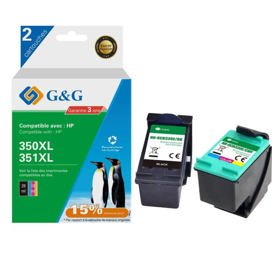 Cartouche remanufacturée HP 350XL/351XL - Pack de 2 - noir, cyan, magenta, jaune - G&G