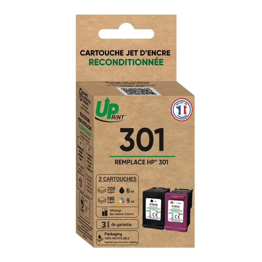 Cartouche remanufacturée HP 301 - pack de 2 - noir, cyan, magenta, jaune - Uprint