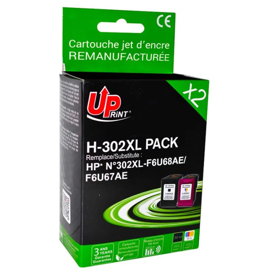 Cartouche remanufacturée HP 302XL - pack de 2 - noir, cyan, magenta, jaune - Uprint