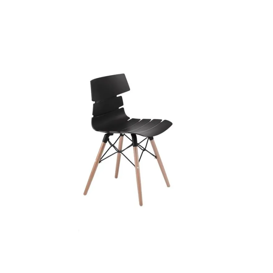 Chaise TESS - pieds bois et acier noir - noir
