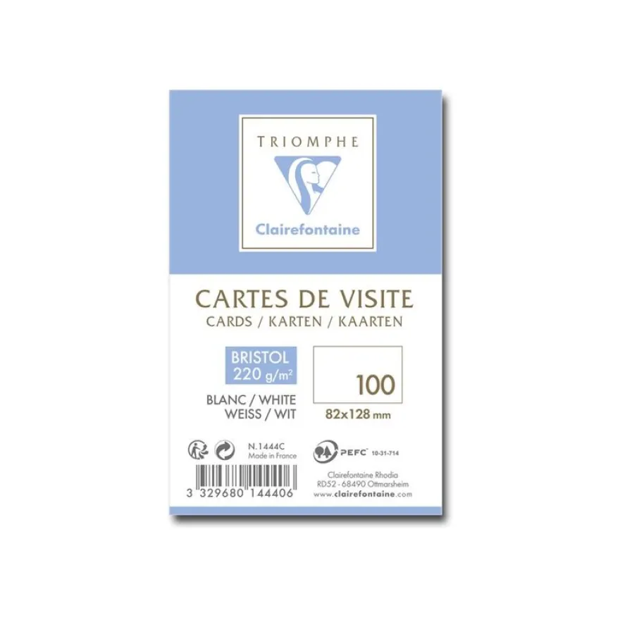 Clairefontaine - 100 Cartes de visite 82 x 128 mm - 220 g/m²